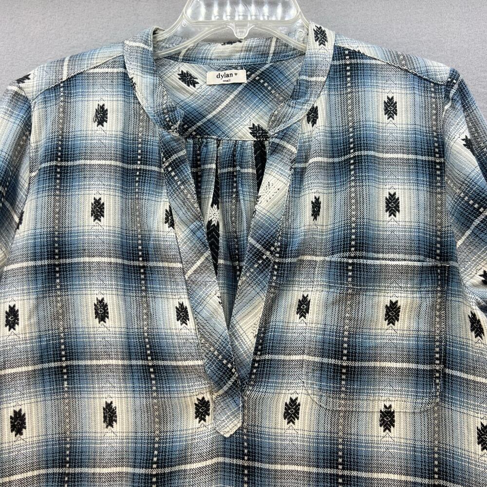 Dylan Tunic Dress Women's Size S Blue Black V-neck Flannel Southwestern Plaid - Picture 6 of 10